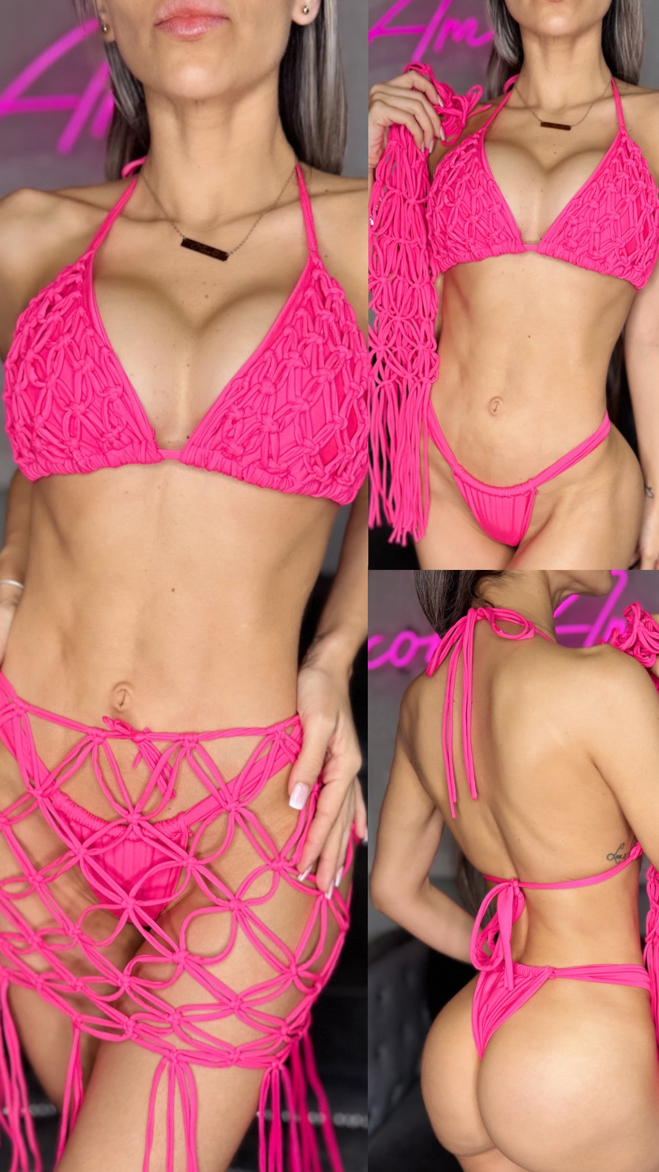 Net macrame bikini and skirt set