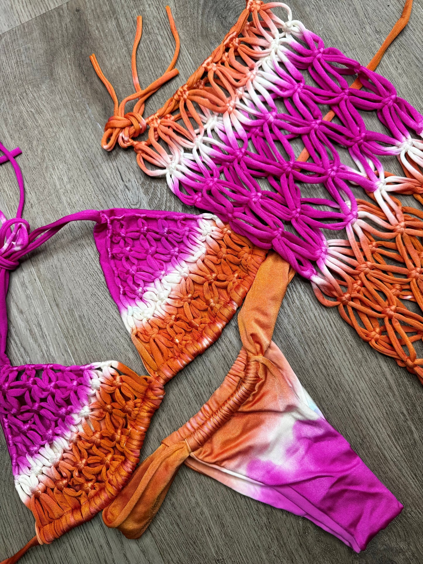 Net macrame bikini and skirt set