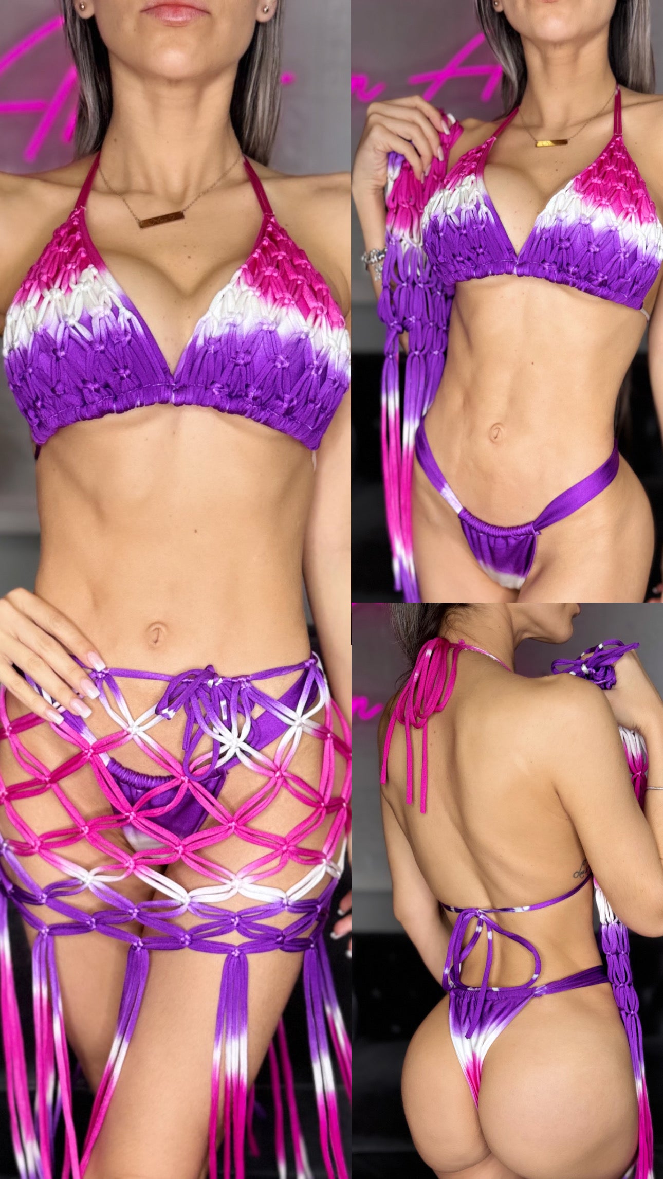 Net macrame bikini and skirt set