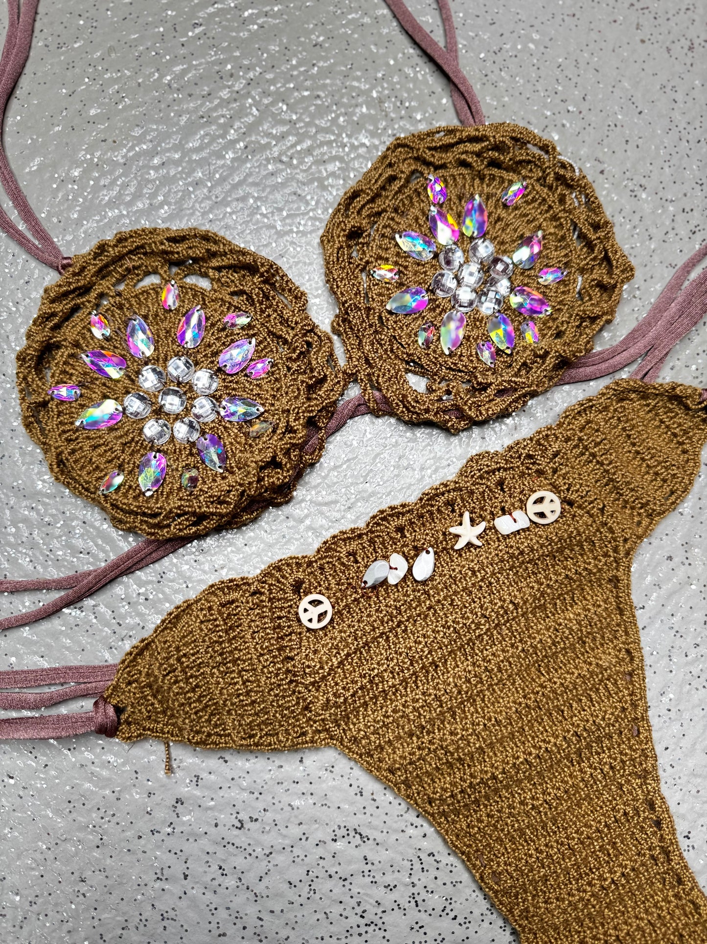 Shiny crochet bikini set