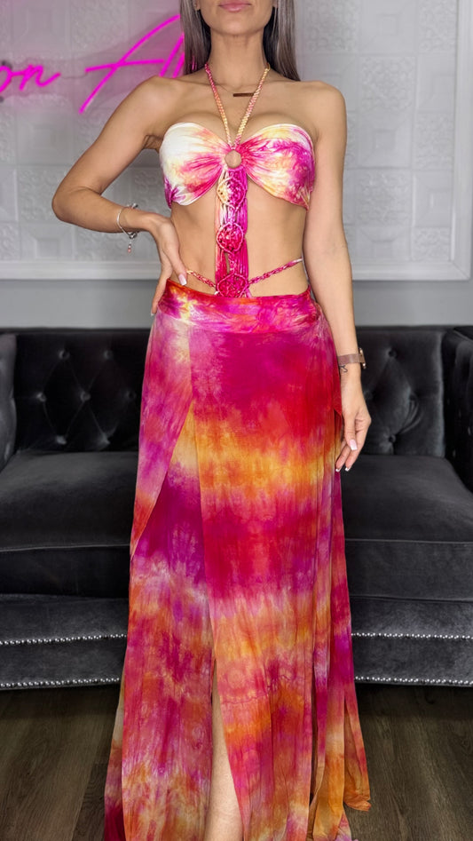 Trikini macrame and skirt set