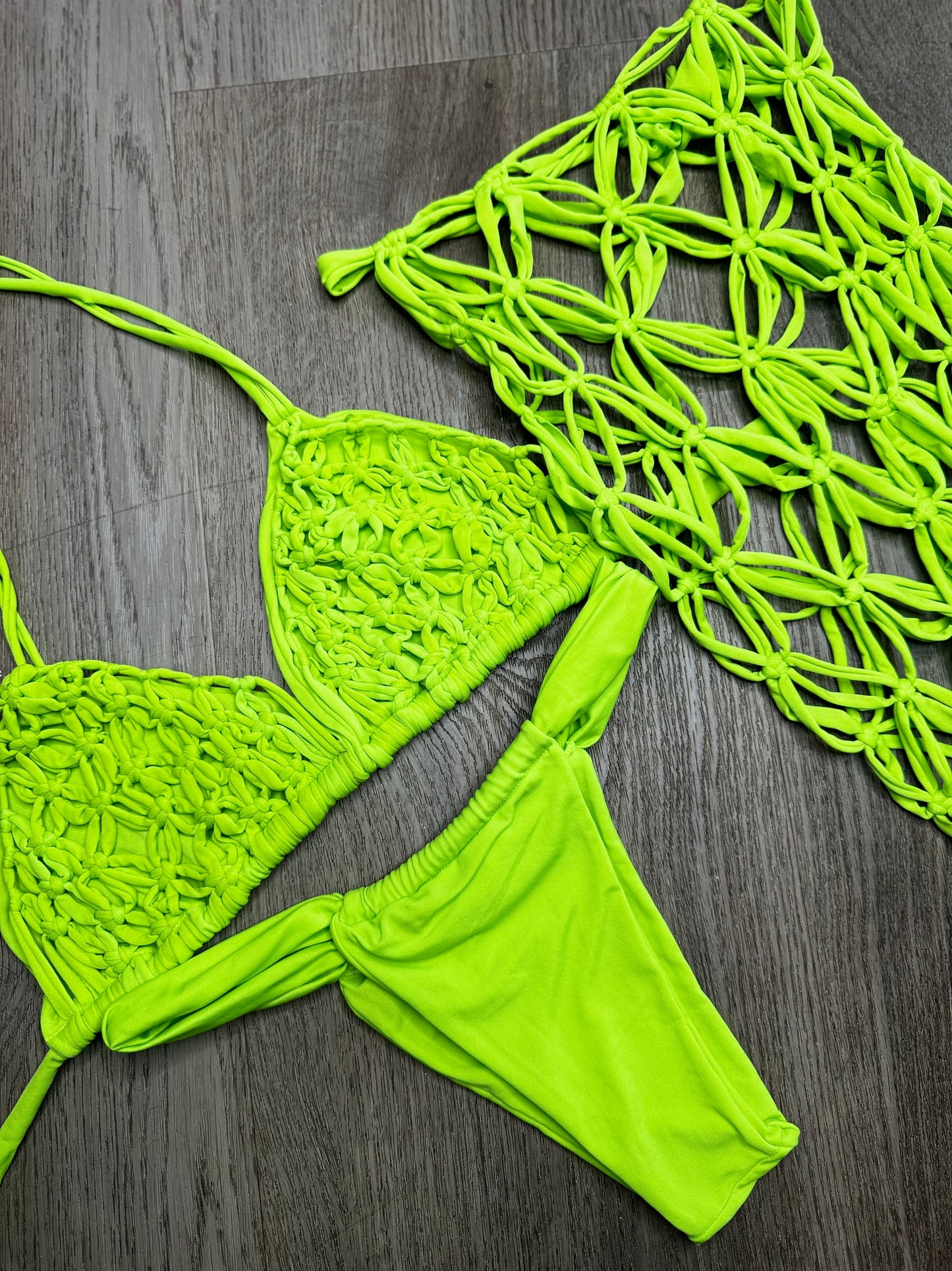 Net macrame bikini and skirt set