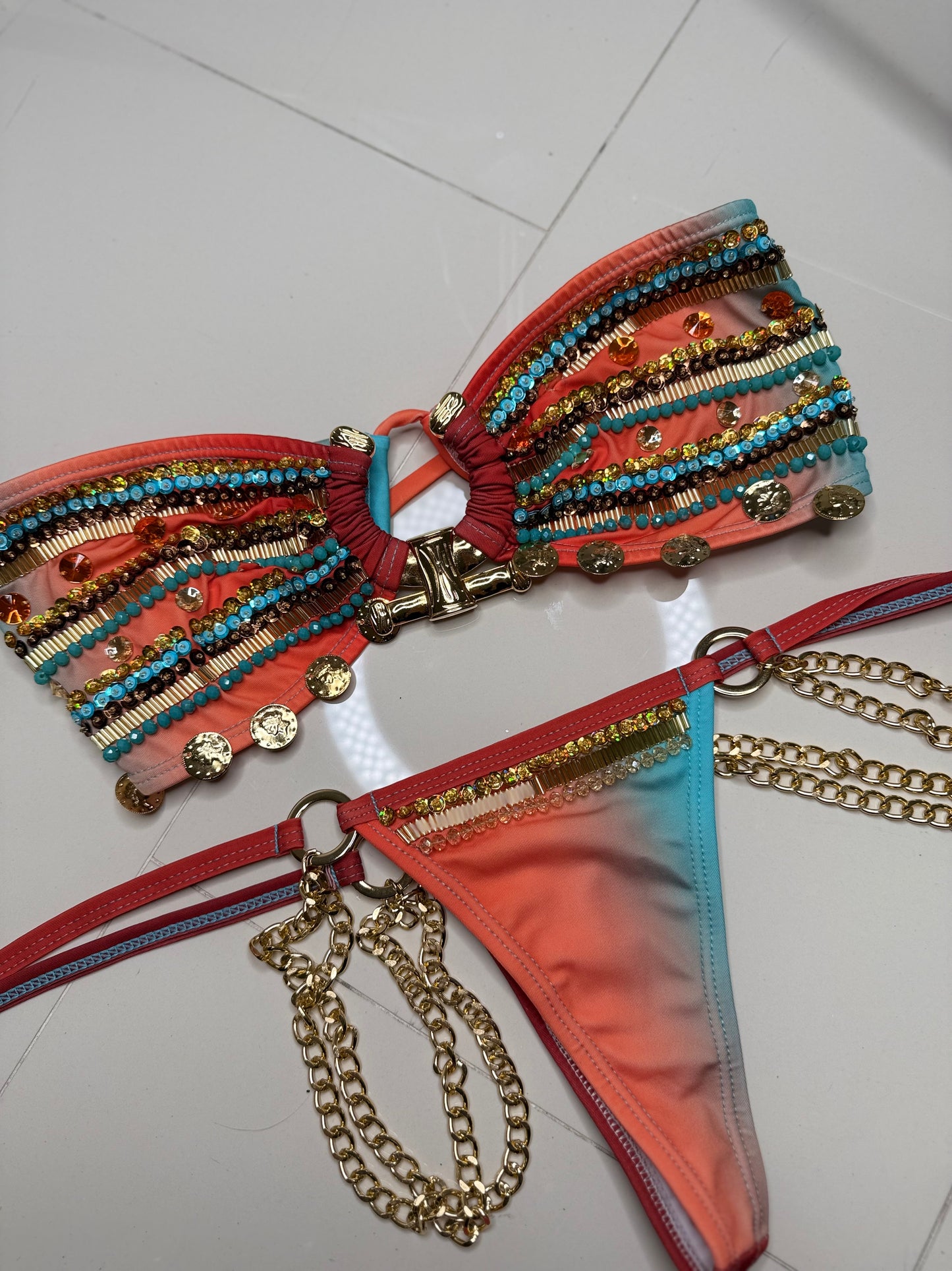 Tutti fruity strapless bikini set