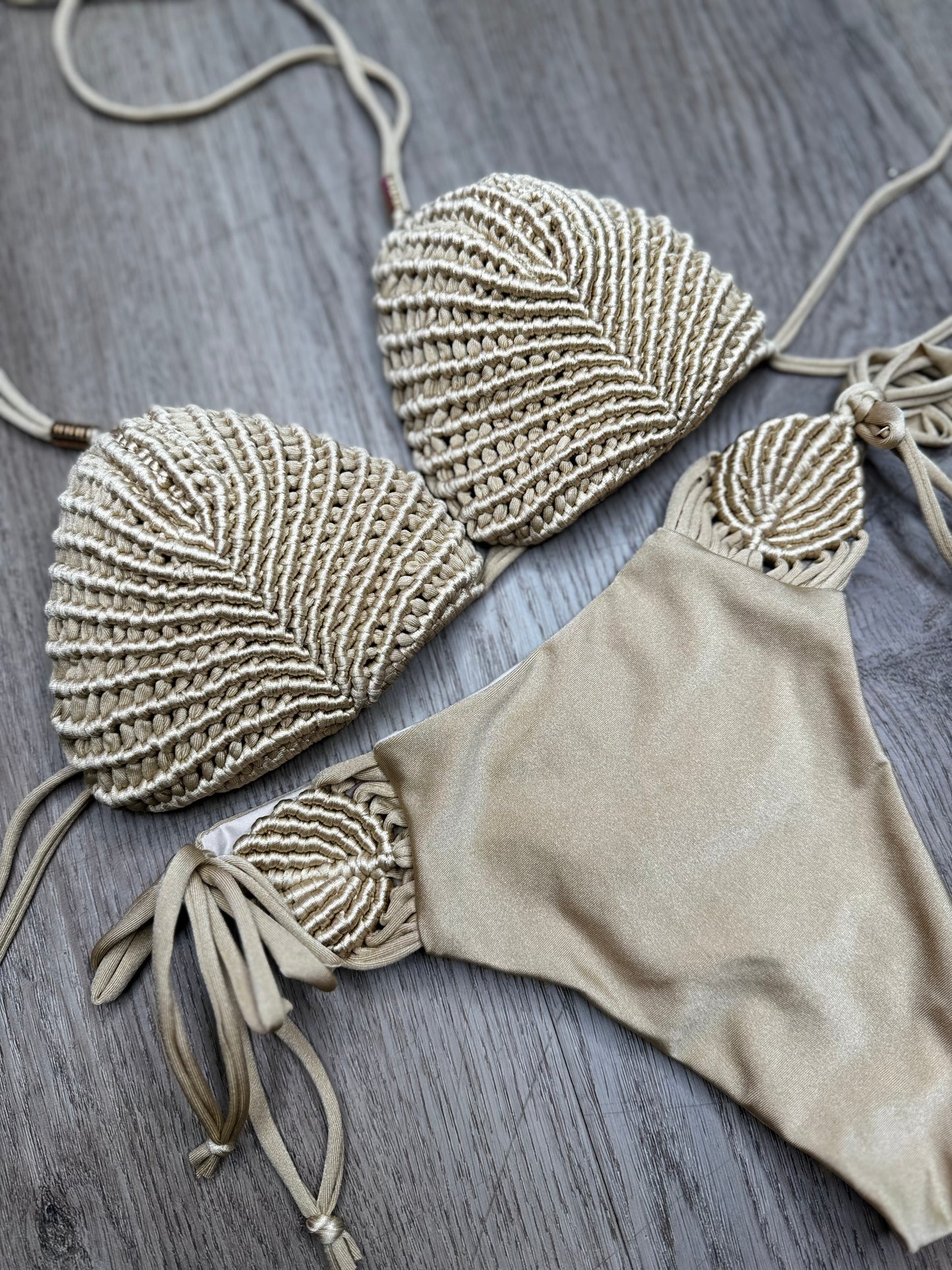 Palms hands made macrame bikini set