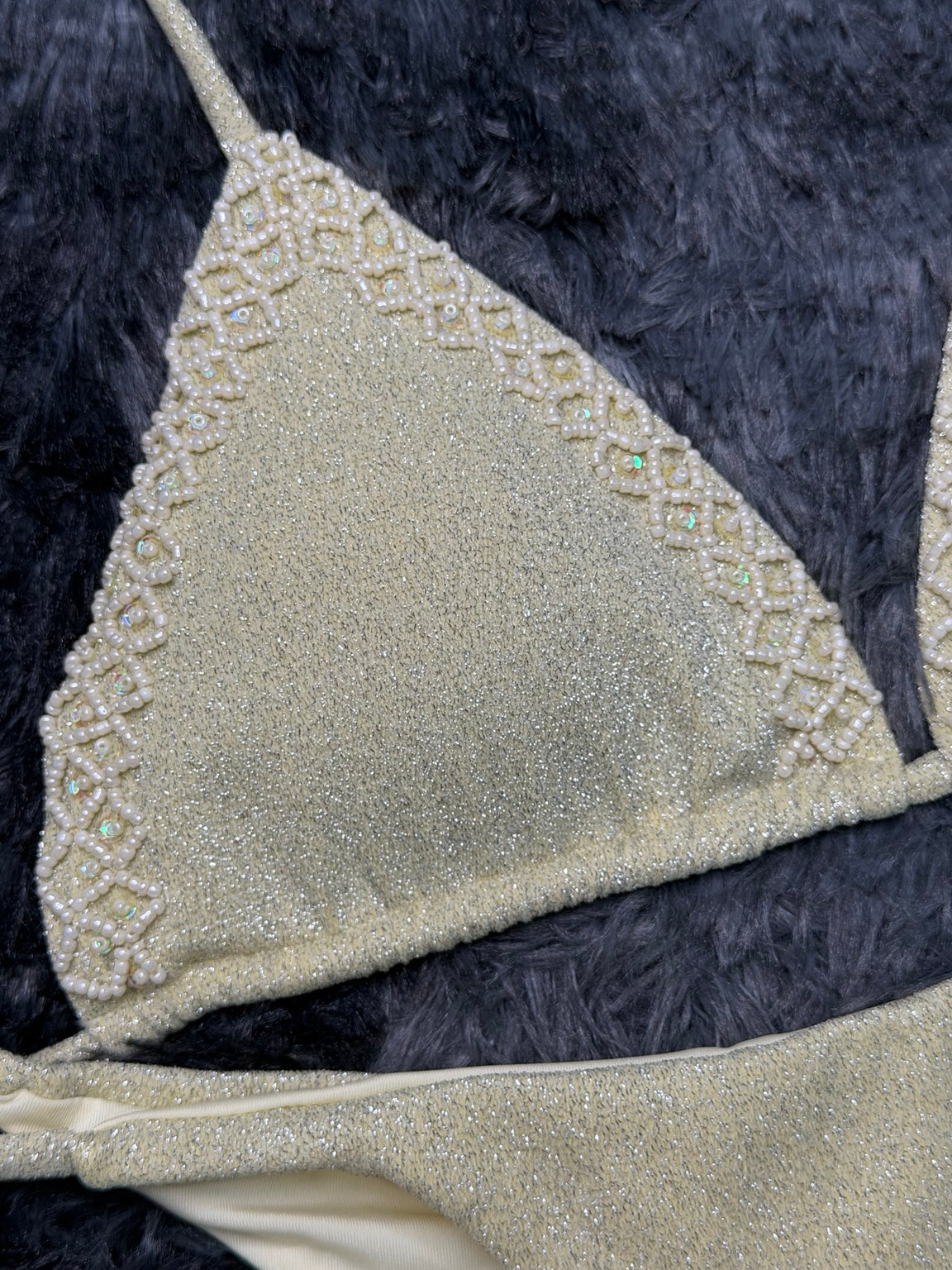 Ornate Bikini Set ivory closeup