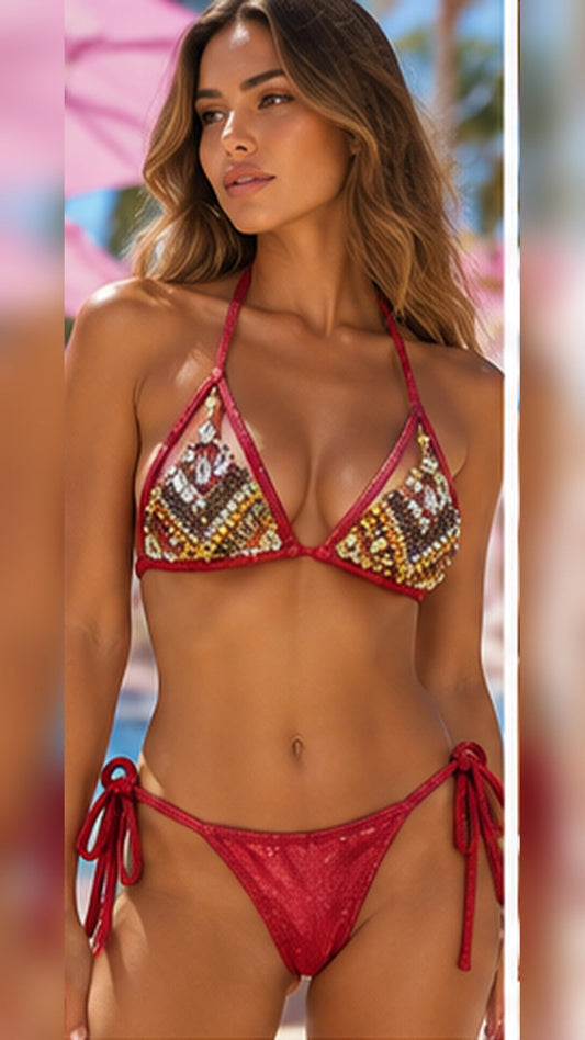 Royal Jewel Bikini Set red front model 9:16